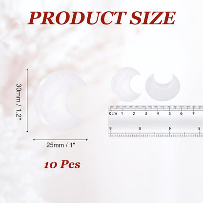 MECCANIXITY 10 Pcs Moon Crystal Worry Stone, 1.2 Inch Length Natural Clear Quartz Moon Gemstone Bulk, Carved Pocket Stones for Meditation Balancing Pendant Decor