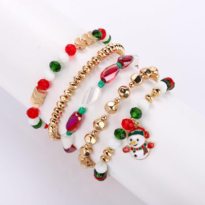 MOLOCH Christmas Bracelets for Women Enamel Snowman Xmas Charm Bracelets Stackable Christmas Beaded Stretch Bracelets Xmas Holiday Jewelry Gifts