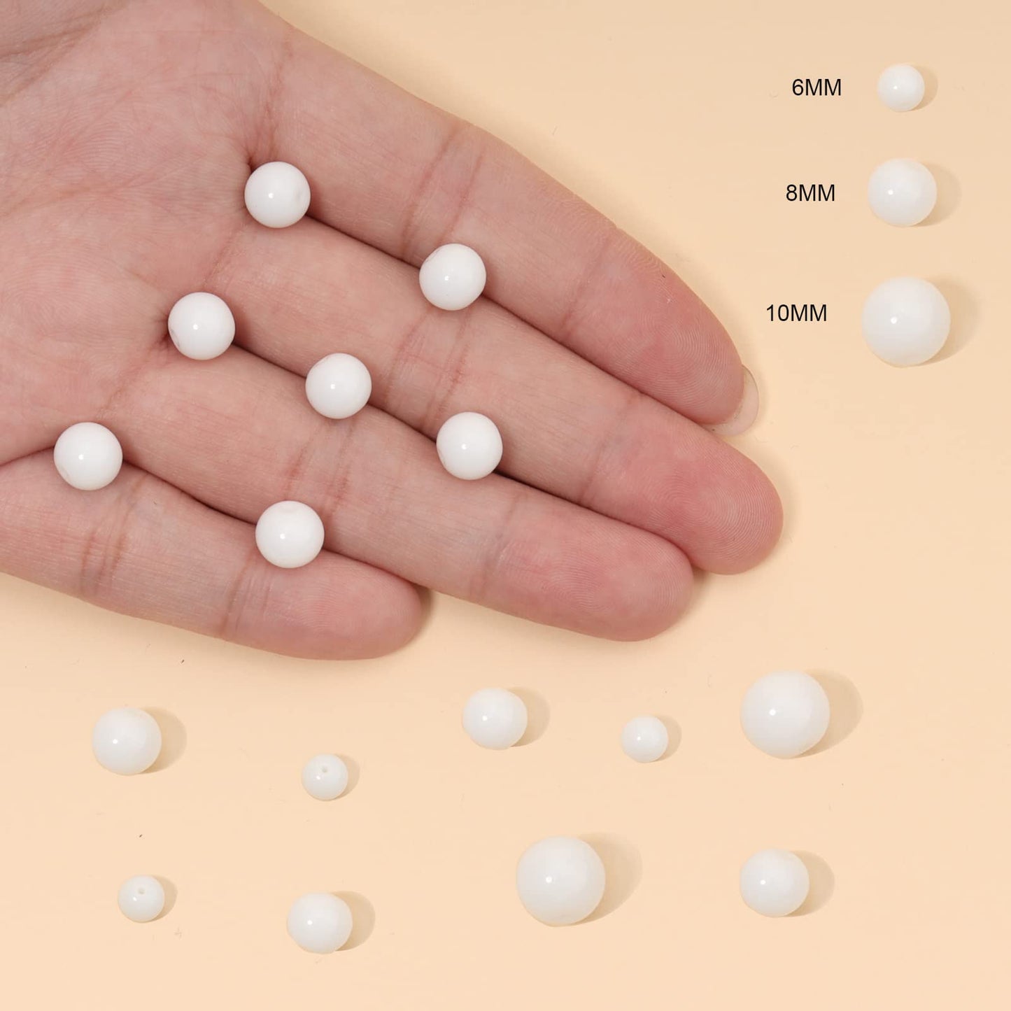 35pcs 10mm Natural Stone Beads White Jade Tridacna Beads Energy Crystal Healing Power Gemstone for Jewelry Making, DIY Bracelet Necklace