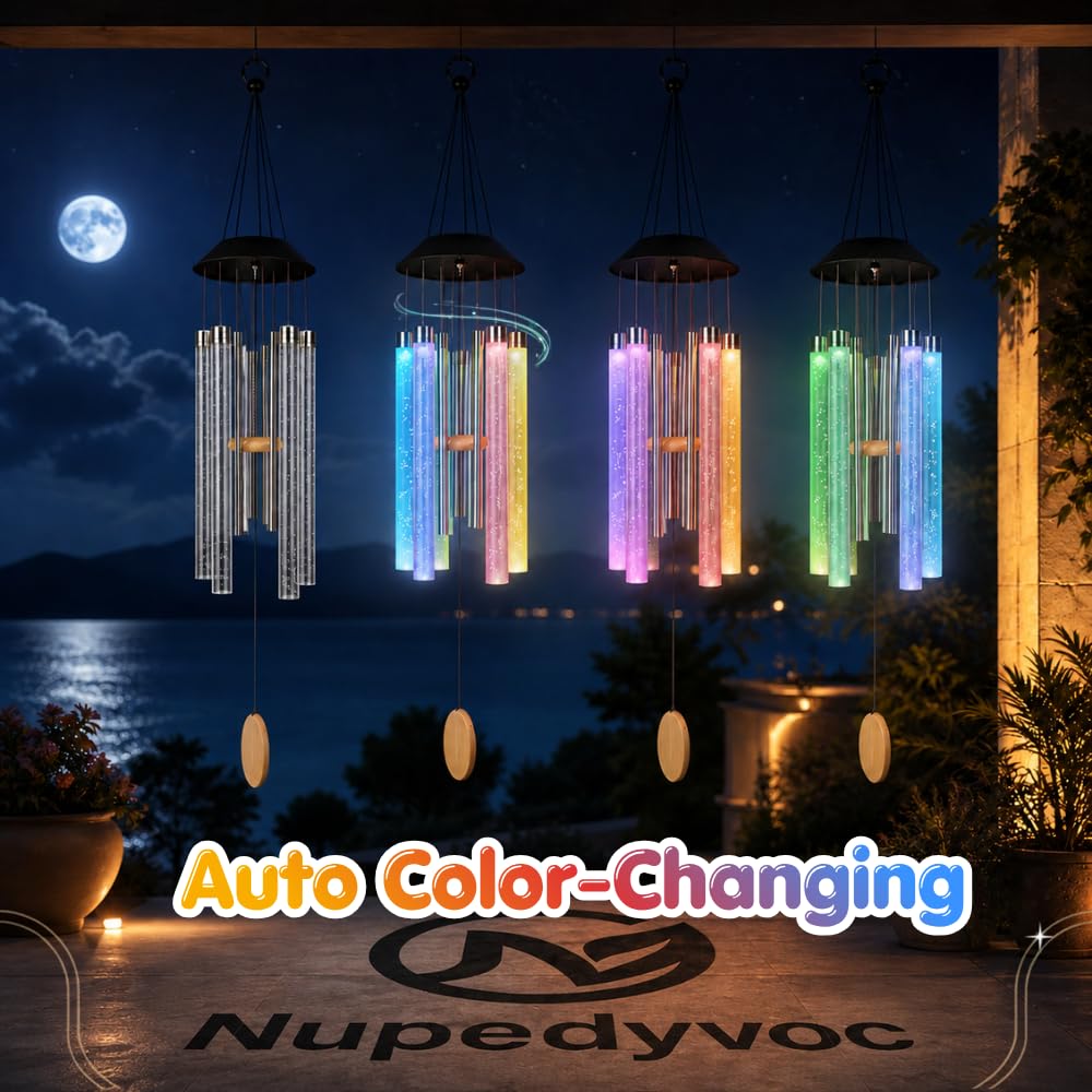 38” Bubble Column Aluminum Tube Solar Light LED Wind Chime for Outside, Weather Resistant Outdoor Garden Patio Soft Tone Decor, Ideal Gift for Birthday, Mother's Day, Meditation, Relaxation