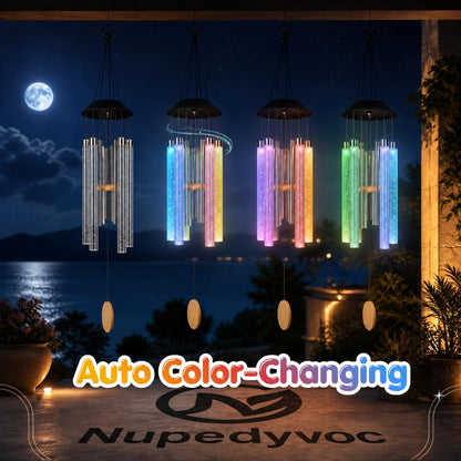 38” Bubble Column Aluminum Tube Solar Light LED Wind Chime for Outside, Weather Resistant Outdoor Garden Patio Soft Tone Decor, Ideal Gift for Birthday, Mother's Day, Meditation, Relaxation