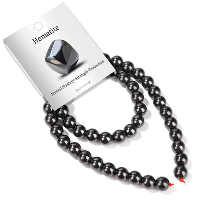Risyfjew 50PCS 8mm Natural Hematite Beads Gemstone Round Loose Beads for Jewelry Making Chakra Crystal Stone Beads for Bracelets Necklace Earrings Making Supplies (50pcs/Strand)