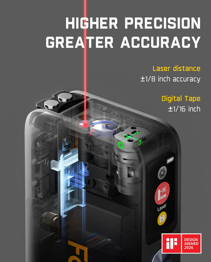 Fanttik A10 Apex 3-in-1 Digital Laser Tape Measure with HD Color Display, 165Ft Rechargeable Laser Measurement & 32Ft Green Cross Line Laser & 9.8Ft Tape, 6 Units, for Distance/Area/Volume/Leveling