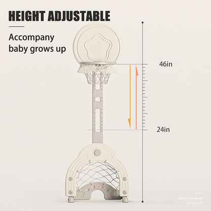 Toddler Basketball Hoop Set with 3 Balls, Adjustable Basketball Hoop Set Indoor Outdoor for Kids, Toddler Sports Activity Center, Portable Basketball Soccer Golf Game Set, Birthday Gift Grey