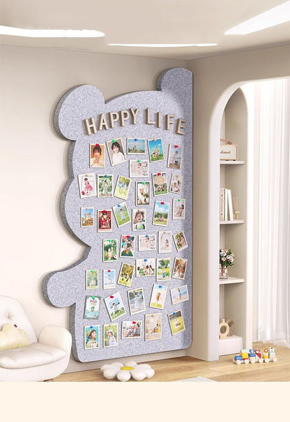 Bear Shaped Felt Wall Tiles Picture Display Board Decorative Creative Wall Aesthetic Photo Holder Bulletin Panel 31.4 * 47.2'' (Gray-Left)