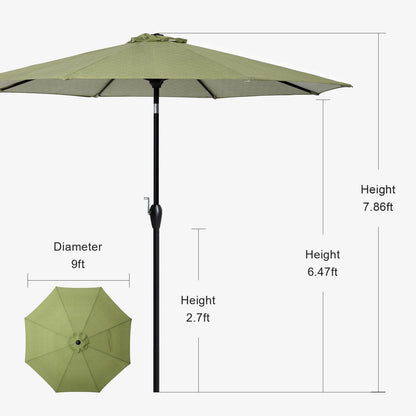 Tempera 9 ft Patio Umbrella Outdoor Table Market Umbrellas with 2-year Nonfading Canopy, 8 Sturdy Ribs and Push Button Tilt & Crank for Deck Pool Garden Lawn and Balcony