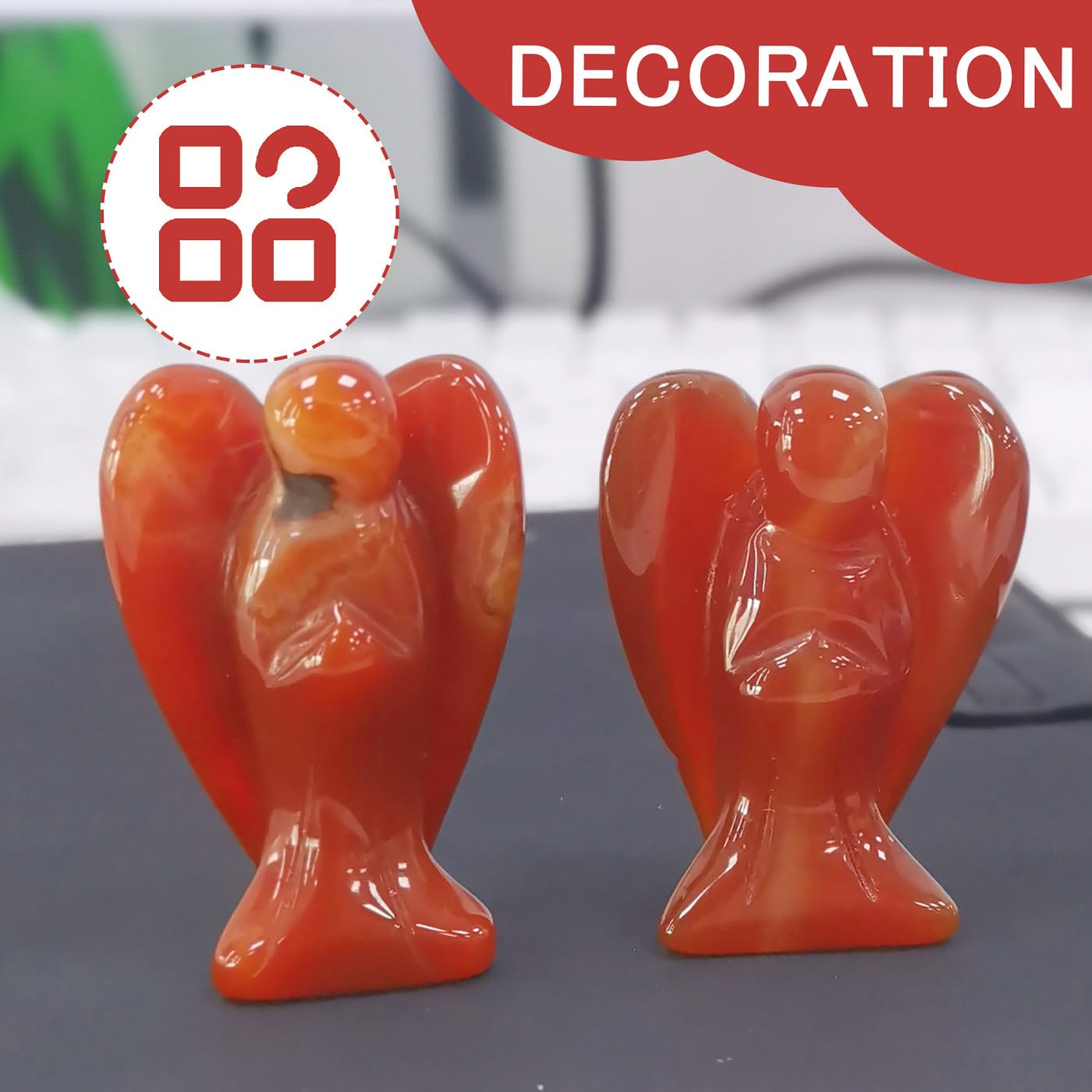 QINJIEJIE Red Carnelian Crystal Angel Decor Guardian Angel Statue Hand Carved Stone Peace Angel Figurines Reiki Gemstones Room Home Office Decorations Gifts for Women