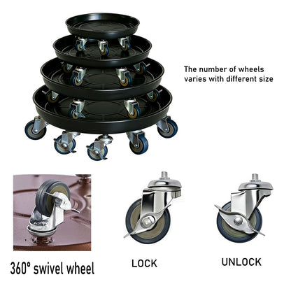 SIAMO 18" Heavy Duty Plant Caddy (470lbs Capacity)-Lockable Non-Scratch Swivel Casters Rolling Plant Stand Dolly Saucer for Large Ceramic Planters & Heavy Trees Indoor & Outdoor,Black,1-Pack