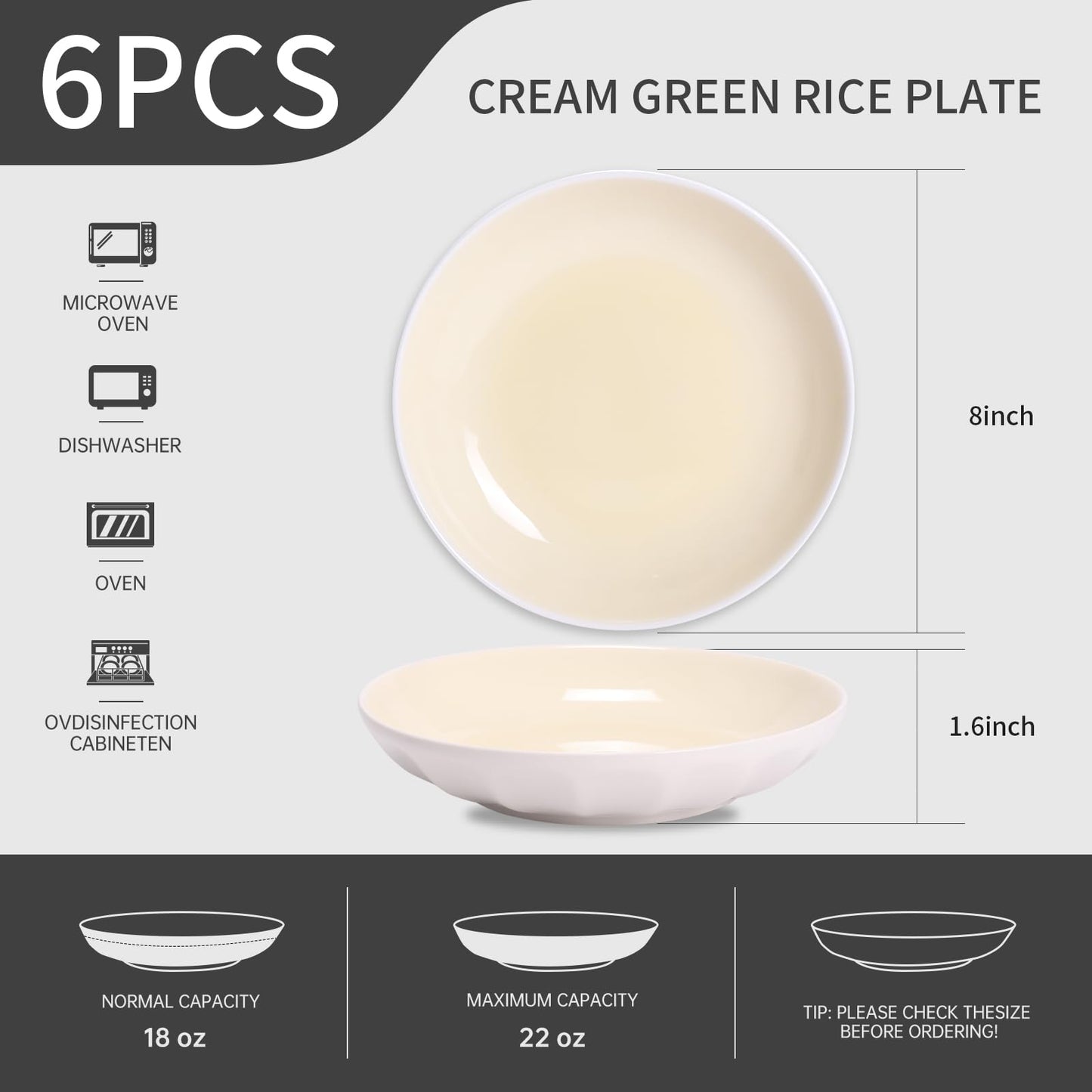 Anveena 8 Inch Porcelain Dinner Plates Set, Cream yellow Salad Serving Plates, Set of 6 - Microwave, Oven, Dishwasher Safe, Scratch-Resistant