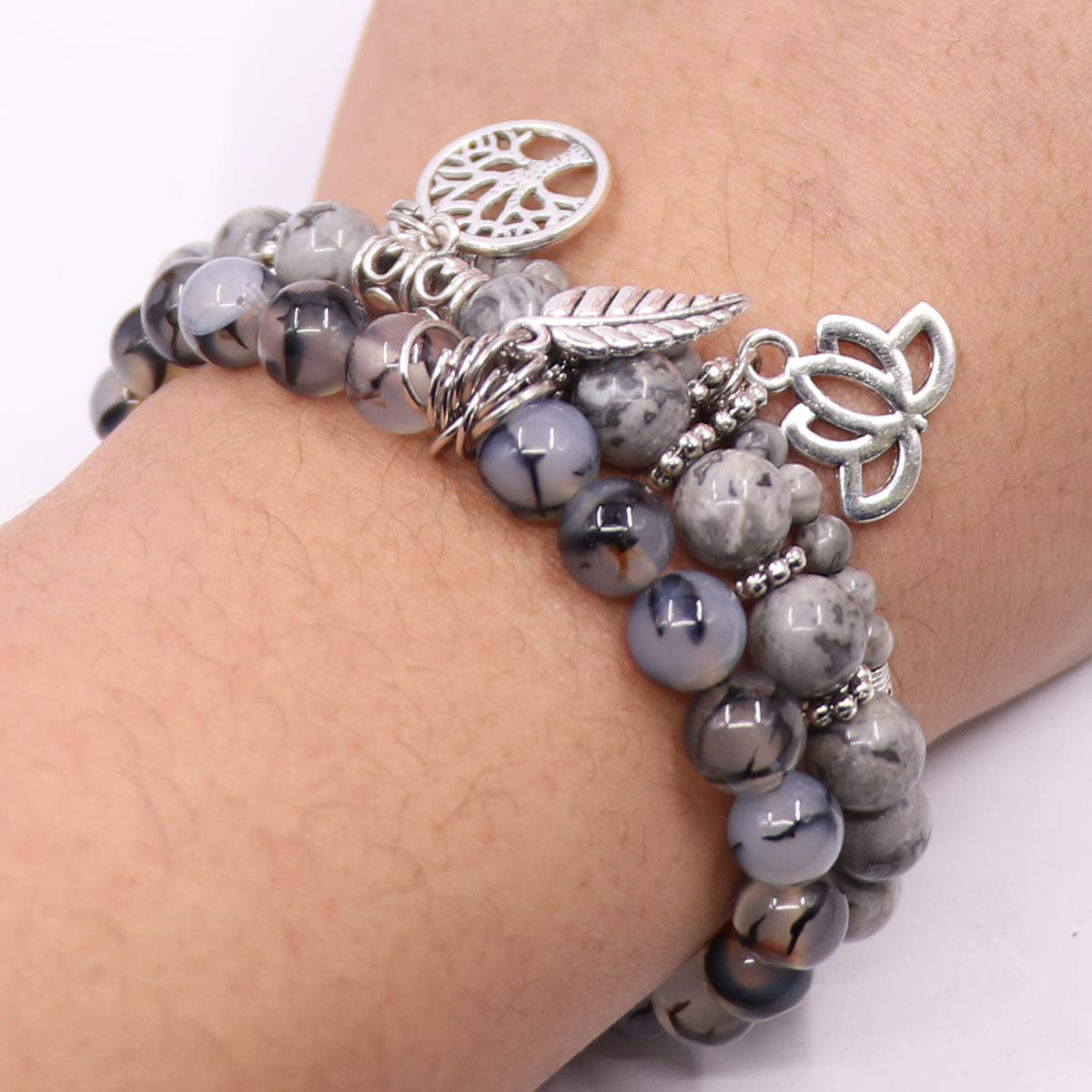 UEUC Tree of Life Yoga Healing Stone Bracelets,Multilayer Lotus Chakra Stone Reiki Bracelet Sets,Anxiety Crystal Natural Stone,for Women Stress Relief