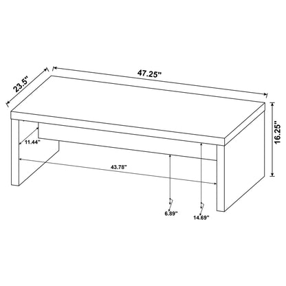 Coaster Home Furnishings Wooden Coffee Table w/ Side Panels & Center Brace, Mango Wood - Modern Rectangular Living Room and Bedroom Furniture for House and Apartment