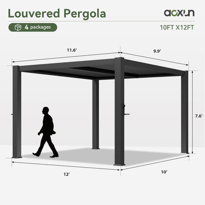 Aoxun Louvered Pergola 10' x 12' 96S Outdoor Metal Pergola with Adjustable Top for Decks, Gardens and Backyards, Easy Assembly via Structural Patent, Gray