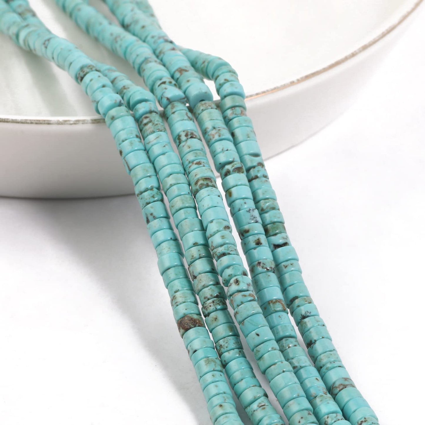 NITOPUPU 150Pcs 4×2mm Natural Turquoise Spacer Stone Beads for Jewelry Making Supplies, Loose Semi Flat Round Gemstone Tube Beads for Bracelets DIY Crafts