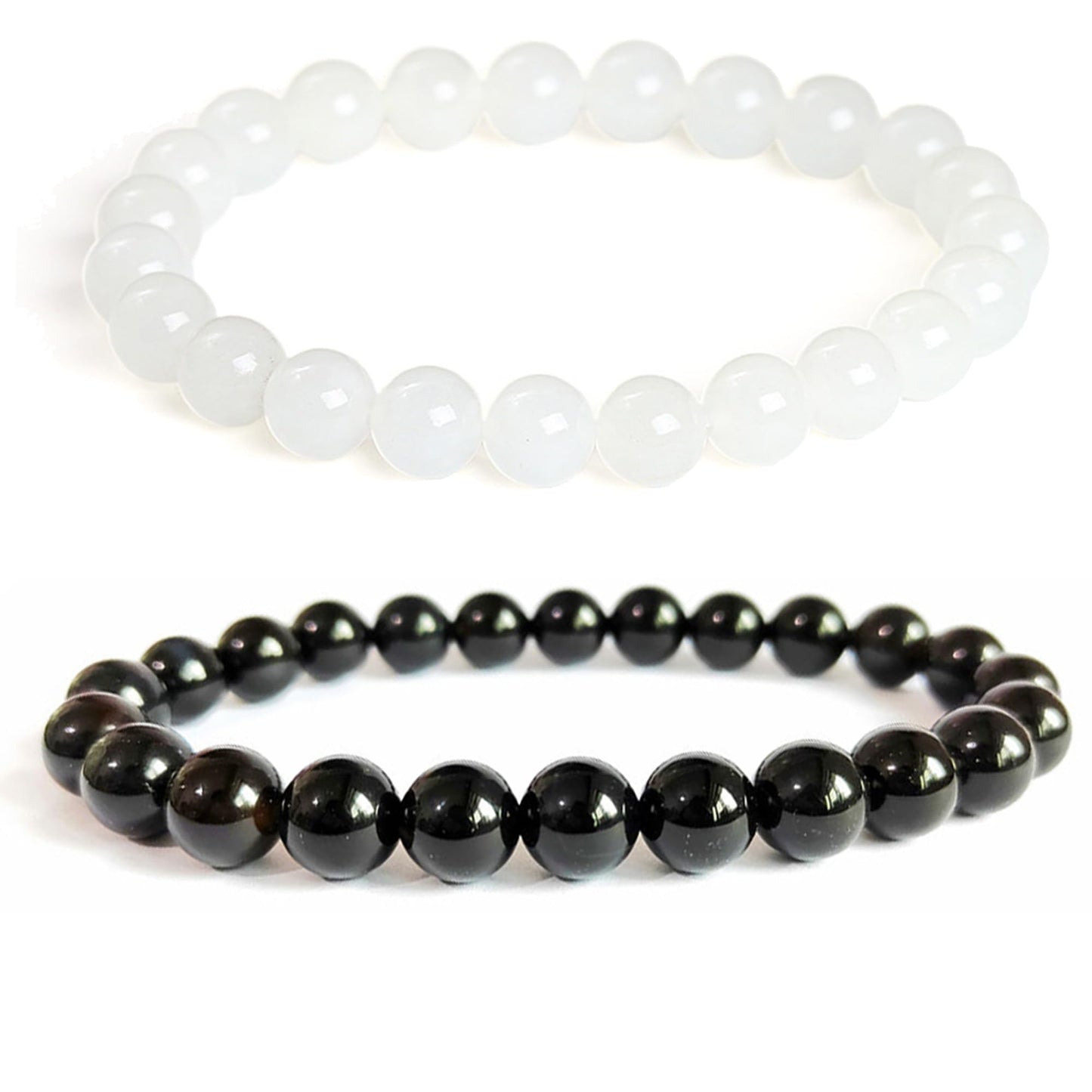Cryhand Black Tourmaline White Jade Bracelets For Men Protection Healing Crystal Bracelet For Women Spiritual Charms Stretchy 8mm Beaded Lucky Handmade Anxiety Braceletss