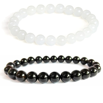 Cryhand Black Tourmaline White Jade Bracelets For Men Protection Healing Crystal Bracelet For Women Spiritual Charms Stretchy 8mm Beaded Lucky Handmade Anxiety Braceletss