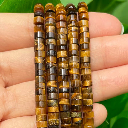 NITOPUPU 150Pcs 4×2mm Natural Yellow Tiger Eye Spacer Stone Beads for Jewelry Making Supplies, Loose Semi Flat Round Gemstone Tube Beads for Bracelets DIY Crafts
