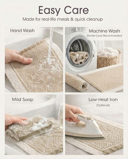 GleeNflux Placemats Set of 6, Fabric Placemats for Dining Table, Woven Polyester Place Mats with Fringe, Machine Washable, Khaki Geometric Table Mats, Modern Table Decor, Housewarming Gift