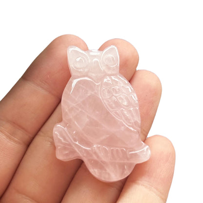 Bacatgem Natural Rose Quartz Owl Figurines Crystals and Healing Stones,Haped DIY Pendant