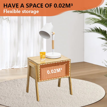 KKTONER Modern Bamboo Nightstands End Tables Bedroom with Storage Small Bedside Table for Living Room Office (Natural)