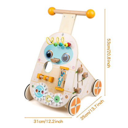 Steventoys Wooden Push Walker, Adjustable Speed Baby Push Walker Activity Center Toys, Wooden Baby Walker Push and Pull Learning Activity Walker, Learning & Walking Toy for Boys Girls