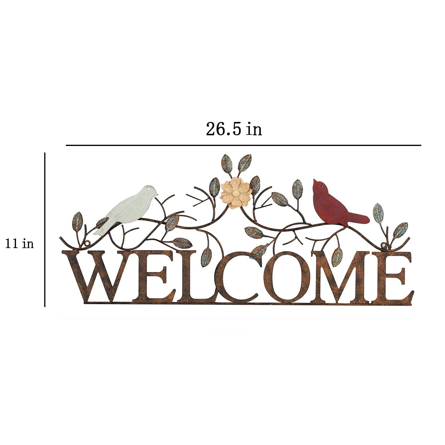 Retrome Birds on Branch Welcome Sign Metal Wall Art, 26.5" x 11"