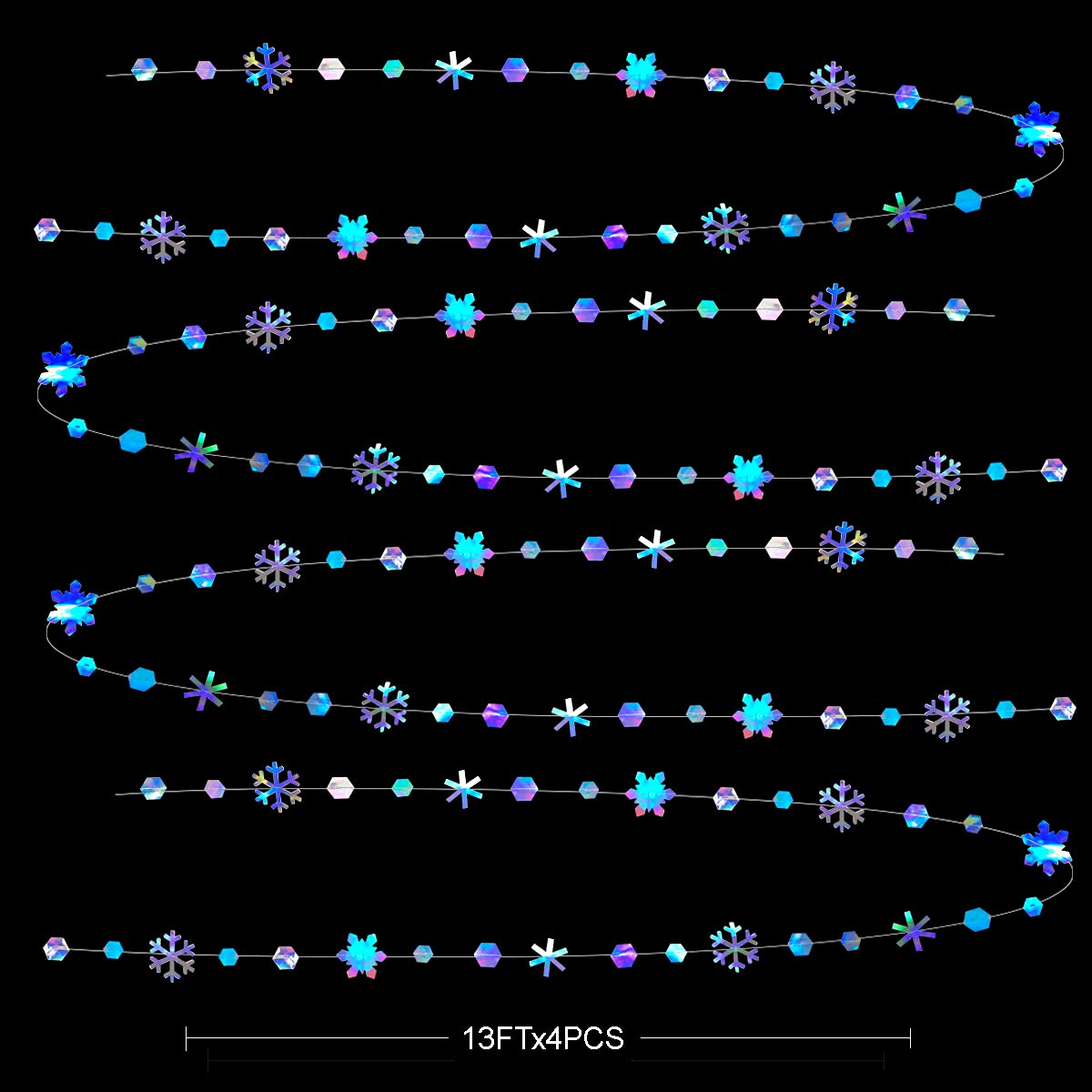 Clearance 52Ft Winter Wonderland Party Decoration Iridescent Snowflake Garland Holographic Paper Snowflake Streamer for Winter Onederland Christmas Frozen Birthday Wedding Bridal Shower Party Supplies