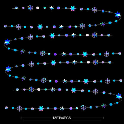 Clearance 52Ft Winter Wonderland Party Decoration Iridescent Snowflake Garland Holographic Paper Snowflake Streamer for Winter Onederland Christmas Frozen Birthday Wedding Bridal Shower Party Supplies