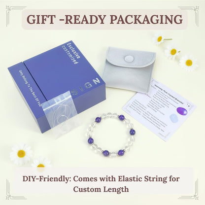 Atminafays 8MM Healing Crystal Bracelet - Amethyst & Clear Quartz | Natural Stone Energy Jewelry for Anxiety Relief and Stress & Positive,adjustable 6.5-8"