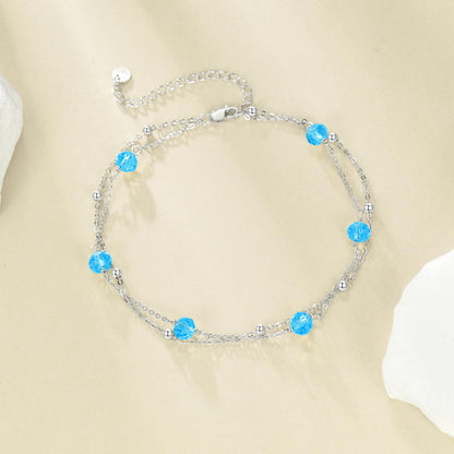 CRMAD March Birthstone Anklet Anklet for Women Sterling Silver Beach Jewelry Gift for Women (mar, anklet 9+2'')