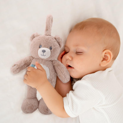 Linzy 10" Light-Up Baby Stroller Toy – Musical Bear Baby Soother, Soft Teddy Bear Plush Stuffed Animal with LED Night Light & Lullaby Music, Birthday Christmas for Newborns Toddlers Kids