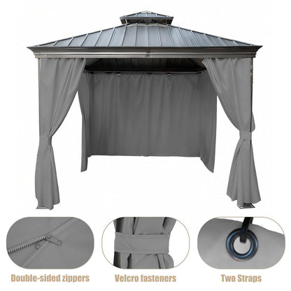 GarPad Gazebo Curtain Replacement Universal Privacy Curtain, 4-Panels Sidewall 10'X12' Curtain Gazebo Outdoor with Zipper,Universal Replacement for Patio Privacy Screen Grey(Only Curtain)