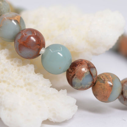 Justinstones Natural Serpentine Gemstone 8mm Round Beads Stretch Bracelet 7 Inch Unisex
