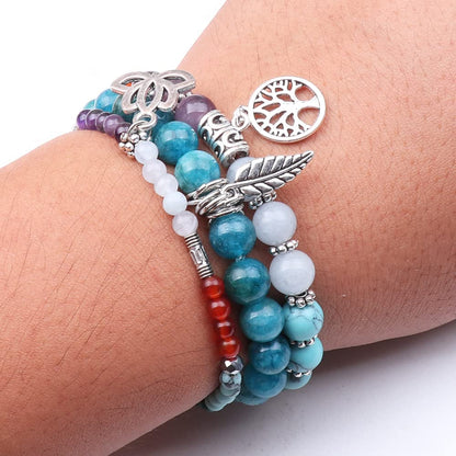 UEUC Natural Gemstone Chakra Bracelets for Women, Multilayer Tree of Life Lotus Crystal Healing Stone Bracelet Sets, Yoga Meditation Reiki Relax Bracelets for Stress Relief(#117)