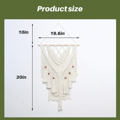 JONKASIPA Macrame Woven Wall Hanging, Bohemian Wall Decor Chic Woven Tapestry Handmade Crafts Tassel Lace Hanging Home Decor Perfect for Bedroom Living Room Apartment (Beige)