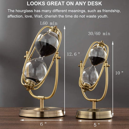 SuLiao 60 Minutes Hourglass Sand Timer, 360° Rotating Black Sand Clock, Metal Sand Watch 60 Min for Home Office Desk Decorative