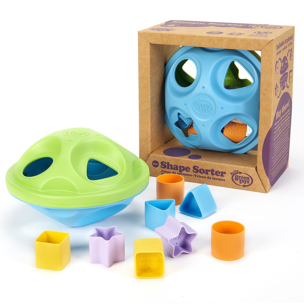 Green Toys Shape Sorter, Green/Blue - 10 Piece Motor Skills, Shape Categorization Kids Toy. Safe for Babies and Toddlers. No BPA, PVC. Dishwasher Safe, Recycled Plastic, Made in USA.