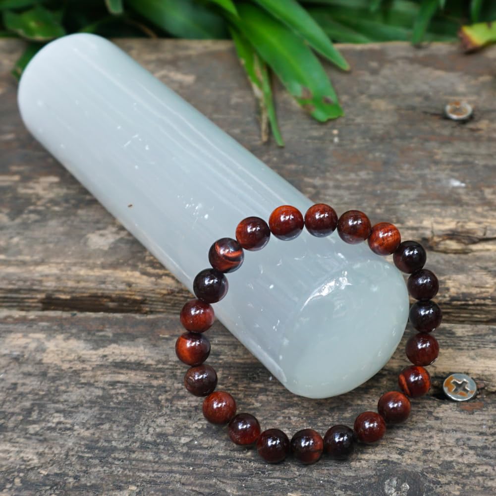8MM Red Tigers Eye Bracelet for Women Men | Handmade Motivation Energy Protection Root Chakra Crystal Jewelry | Natural Delicate Fire Stone Beads | Beading Tool Kit - Fits for 6.5-7.5" Small Wrist