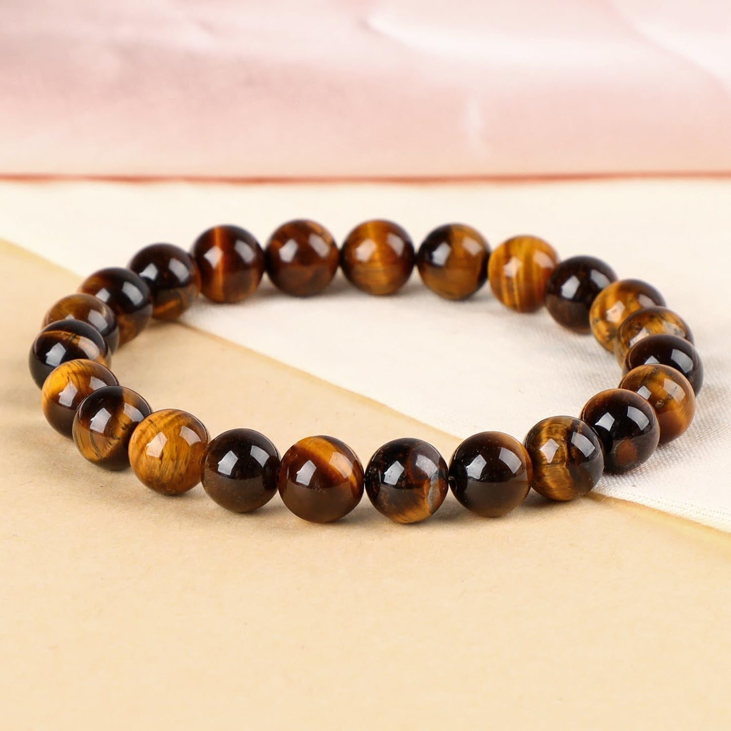 LPBeads Handmade Natural Gemstone Stretch Elastic 8mm Yellow Tiger's Eye Bracelet Healing Crystal Round Stone Beads Jewelry Gifts for Women Men