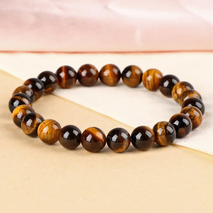 LPBeads Handmade Natural Gemstone Stretch Elastic 8mm Yellow Tiger's Eye Bracelet Healing Crystal Round Stone Beads Jewelry Gifts for Women Men
