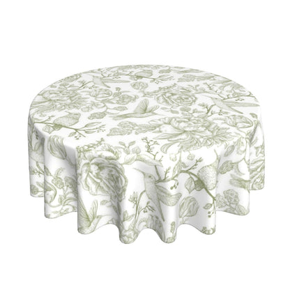 Yxuiyal Chinoiserie Round Tablecloths 70 Inches Sage Green Flower Birds Decorative Round Tablecloths Reusable Spring Summer Floral Table Covers for Home Kitchen Dining Room,Party Decoration