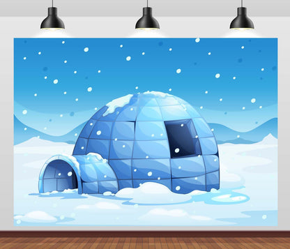 Loccor 5x3ft Fabric Cartoon Ice Igloo Backdrop Polar ICY Igloo Snowflakes White Winter Snowing Scene Background Winter Igloo Party Decorations Christmas Decor Photo Studio Props