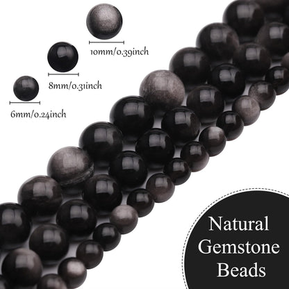 35pcs 10mm Natural Gemstone Beads for Jewelry Making Supplies,Obsidian Healing Crystal Polished Round Loose Stone Beads for Bracelet Necklace 15 Inch