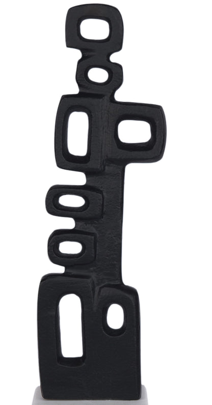 Cruiser’s Caché Abstract Geometric Sculpture, Artisan-Made Cast Aluminum with Black Anthracite Finish, Natural Marble Base, 13"