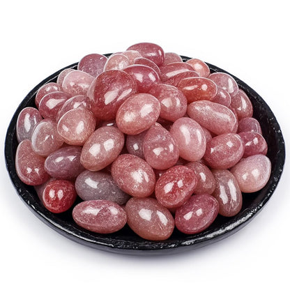 SigMntun Strawberry Quartz Healing Crystal Stone Set - 24 Pieces, 0.6" Natural & Polished Stones for Healing, Meditation, Reiki, Chakra, Crafting & Decoration