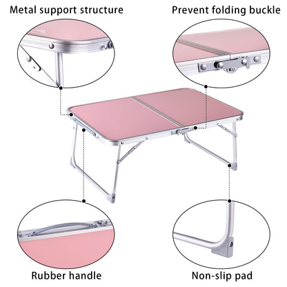 Foldable Laptop and Bed Table with Storage, Portable Mini Lap Desk for Legs, Ideal for Study, Reading, Picnic, Breakfast,and More (Pink)
