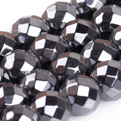 HAAMIIQII 50pcs 8mm Natural Black Hematite Loose Gemstone Beads Faceted Round Spacer Stone Beads for Jewelry Making DIY Bracelets Necklaces Crafting