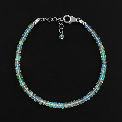 CRYSTALIS Natural Ethiopian Opal Beads Bracelet, High Grade Beaded Crystals, Chakra Healing Gemstone, Gift Giving Women Jewelry, 925 Sterling Silver 8 inch