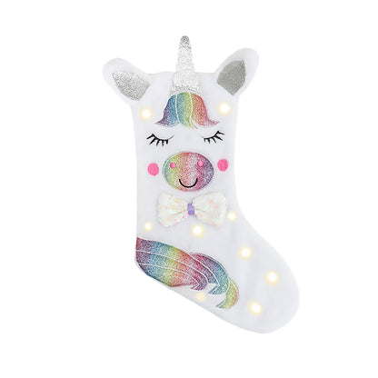 shelly home Christmas Stocking with LED Light Unicorn Sparkly Sequins Stockings for Christmas Decoration