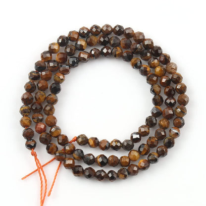 Song Xi 120pcs 3mm Natural Yellow Tiger Eye Gemstone Beads Faceted Round Loose Stone Beads for Jewelry Making