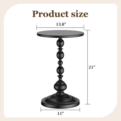 NTSJJTSS Side Table - Small Round Metal Accent Table for Living Room, Bedroom, Office - Modern Matte Black Pedestal Coffee Table for Small Spaces - 21" Height, Compact Drink Table for Sofa, Corners